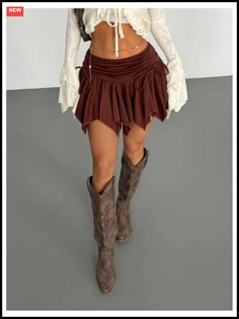 Verdusa Y2K Mini Ruffle Lace Asymmetrical Boho Skirt Ruched A Line